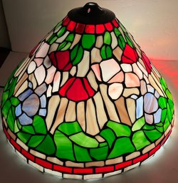 Tiffany Style Floral Slag Glass Shade - Replacement - 20.25 In Diameter X 12 H - Green Blue Pink Red White