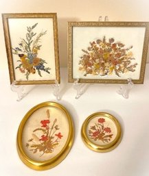 Four Hand Made Vintage Pressed/dried Flowers By Reichlin Switzerland And Gisela