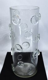 MCM Mid Century Blenko Cylindrical Glass Vase Having Applied Discs