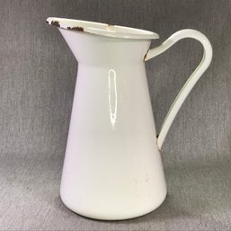 Lovely Antique French Enamel Pitcher - Classic French Design - Some Minor Chips, Dings And Flaws - NICE !