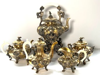 Large French Gilt Copper Five Piece Coffee & Tea Service