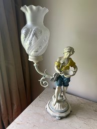 Victorian Pastoral French Porcelain Male Figural Boudoir/parlor Lamp
