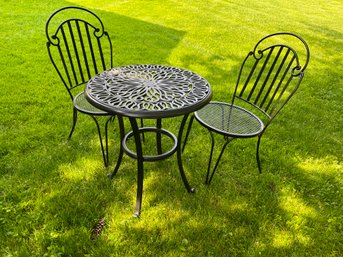 Bistro Table And Wrought Iron Chairs - Newly Painted In 2022 - Meadowcraft Sannibel Chairs