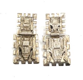 Vintage Designer Sterling Silver Aztec Style Screw Back Earrings