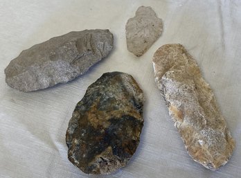 Grouping Of 4 Antique To Neolithic Native American Stone Scrapers