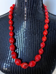 Vintage Red/Orange Single Strand Beaded Necklace