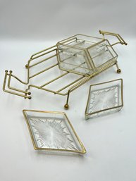 Vintage Brass And Glass Relish Serving Tray