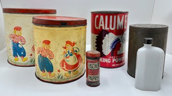 Vintage Food Storage Tins &  Milk Glass Flask, 2 Are Nesting