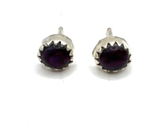 Vintage Sterling Silver Dark Purple Round Stud Earrings