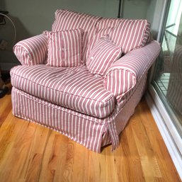 Fantastic Large Striped Club Chair Super Comfortable With Two Accent Pillows - Very Nice Chair - WOW !