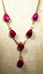 Silver Necklace Having Genuine Ruby Stones