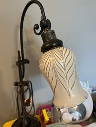 Bronzed Metal Table Lamp With A Beautiful Botanical Painted Shade