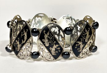 Large Sterling Silver Vintage Siam Link Bracelet Having Dancers