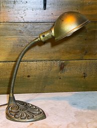 Art Deco Gooseneck Table/ Desk Lamp- Patinaed Brass In Working Condition