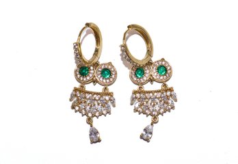 Sparkly Good Luck Owl Earrings Gold Plated