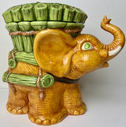 Signed Vintage Porcelain Orange Elephant Cookie Jar