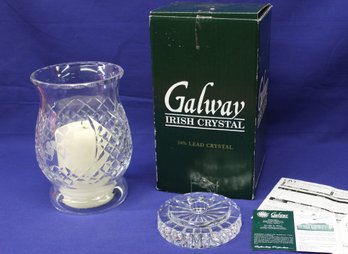 Vintage Galway Crystal Shamrock Hurricane Lamp Pillar In Box - Lot 1