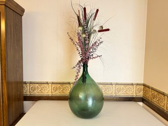 Glass Wine Jug Demijohn With Artificial Flowers