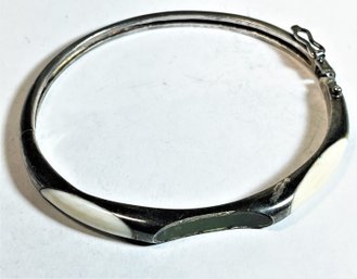 Black Onyx And Bone Sterling Silver Bangle Bracelet