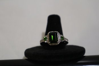 925 Sterling Silver With Green And Clear Stones Ring Size 11 Marked STS Chuck Clemency