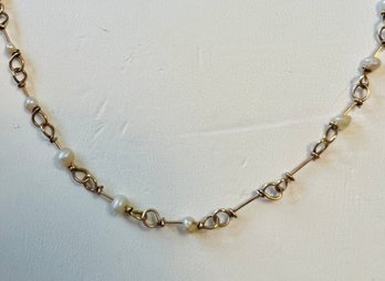 VINTAGE 14K GOLD PEARL AND GOLD LINK NECKLACE