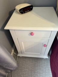 Small Country White End Table/nightstand With Pink Ball Knobs