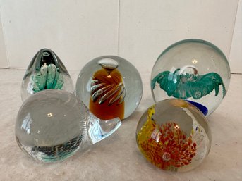 Collection Of Vintage Art Glass Paperweights 2 Signed