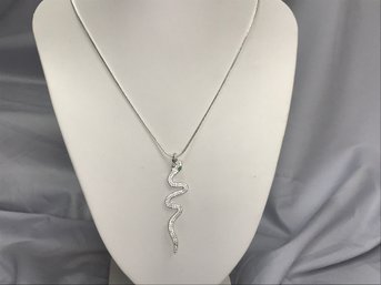 Fantastic Brand New - Sterling Silver Necklace With Snake With Emerald Eyes Pendant - Covered In White Zircons