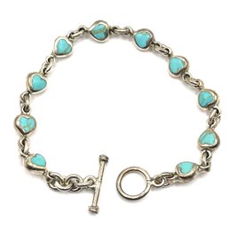 Vintage Mexico Sterling Silver Turquoise Color Linked Heart Bracelet