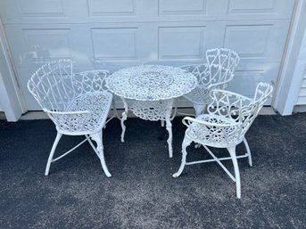 Cast Aluminum Patio Set With Bench, Table, And 2 Chairs