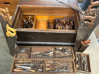 Wow! Antique 1800s Chest Filled With Antique Tool Kit To Build Homes, Brought Back From Europe
