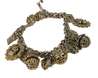 Vintage Gold Tone Designer Charm Bracelet Heavy