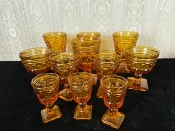 Vintage Indiana Amber Pedestal Pony Glasses - Mixed Set