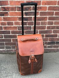 Incredible $800 Retail MULHOLLAND BROTHERS - Brown Leather Rolling Suitcase - Handmade In America - WOW !