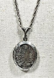 Sterling Silver Fancy Locket With Flowers And Chain Monogrammed Back