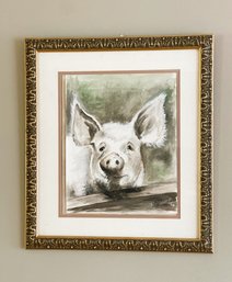 Signed, Watercolor Pig- Matted And Framed