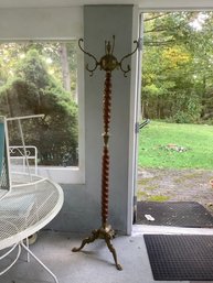 Vintage Brass And Wood Coat Rack