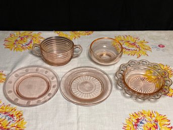 Miscellaneous Lot Of Vintage Pink Depression Glass Pieces