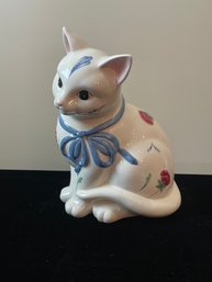 Small Poppies On Blue Cat Figurine