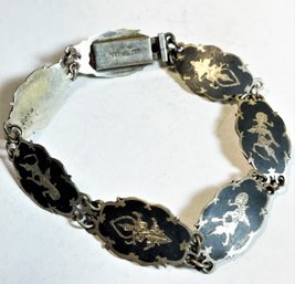 Vintage Siam Sterling Silver Link Bracelet Niello Dancers