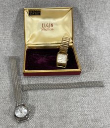 ELGIN De Luxe Wrist Watch (10K GF) & Watham Quartz Wrist Watch, Extra Band