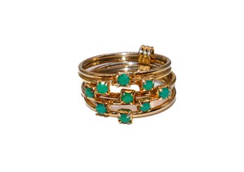 Gorgeous Multiple Ring Gold Plated W/ Green Stone Size 6