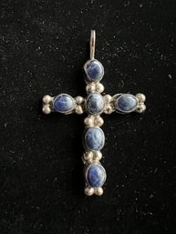 Sterling & Blue Stone Cross Pendant