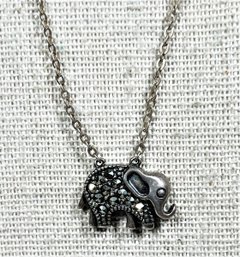 Vintage Sterling Silver Marcasite Elephant Pendant Necklace