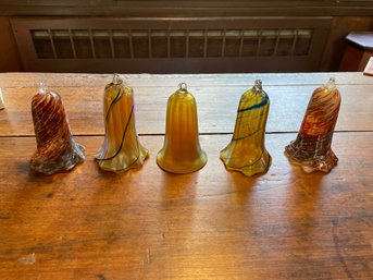 Five Art Glass Bell Form Ornaments