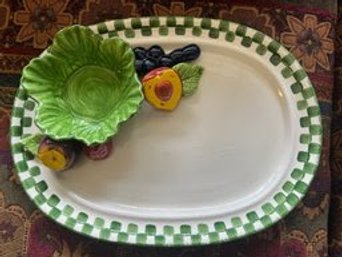 Gorgeous Cali Serving Platter With Lettuce Bowl And Fruit & Veggie Relief