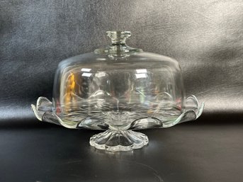 A Vintage Footed Cake Stand With Cover In Pressed Glass