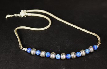 FINE STERLING SILVER LAPIS BEADED NECKLACE 18' LONG