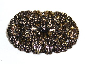 Fancy Sterling Silver Brooch Repousse Flowers