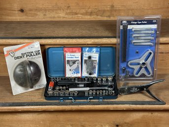 Assorted Tools: Socket Set, Flange Puller, Crick-It Ratchet & More